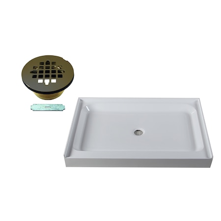 Westbrass Shower Pan 48 x 36 3-Wall W/ Center Solid Brass Drain W/ Modern Cross Grid in Oil Rubbed Bronze HPG4836WHB-12